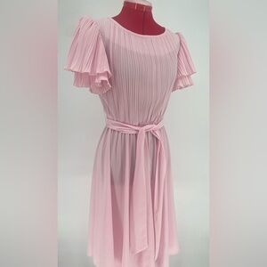 Bubblegum Pink 1970s Flounce Sleeve Belted Spring Dress